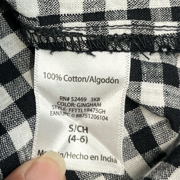 Time & Tru Women’s Black White Gingham Bell Sleeve Cotton Blouse Size Small - Picture 4 of 6